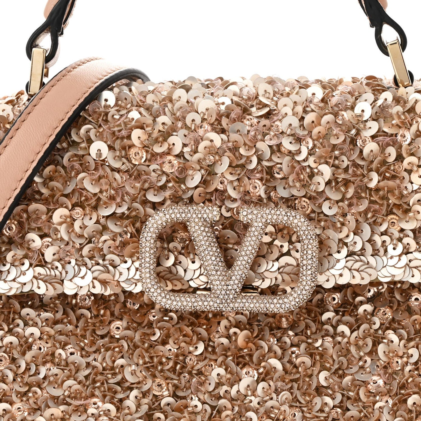 Sequin Crystal Embroidered Mini Vsling Top Handle Bag Light Peach Rose Mist