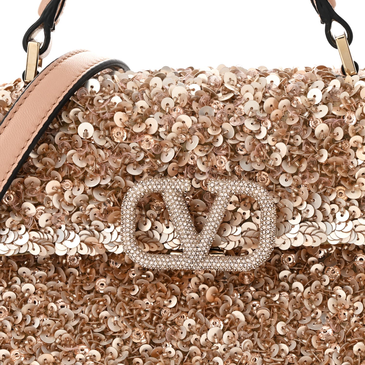 Valentino Garavani Sequin Crystal Embroidered Mini Vsling Top Handle Bag Light Peach Rose Mist 7 of 12