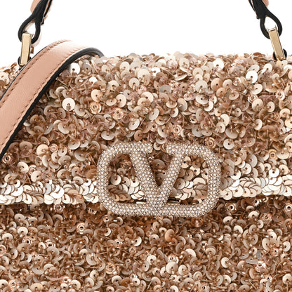 Valentino Garavani Sequin Crystal Embroidered Mini Vsling Top Handle Bag Light Peach Rose Mist 7 of 12