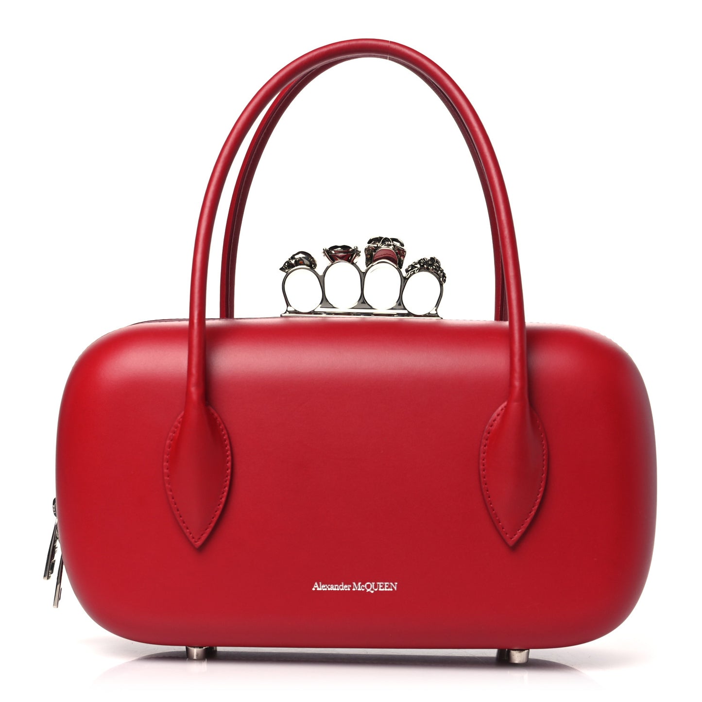 Calfskin Reverse Top Handle Clutch Red