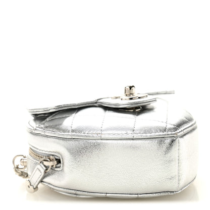 Chanel Metallic Lambskin Quilted CC In Love Heart Clutch With Chain Silver 4 of 10