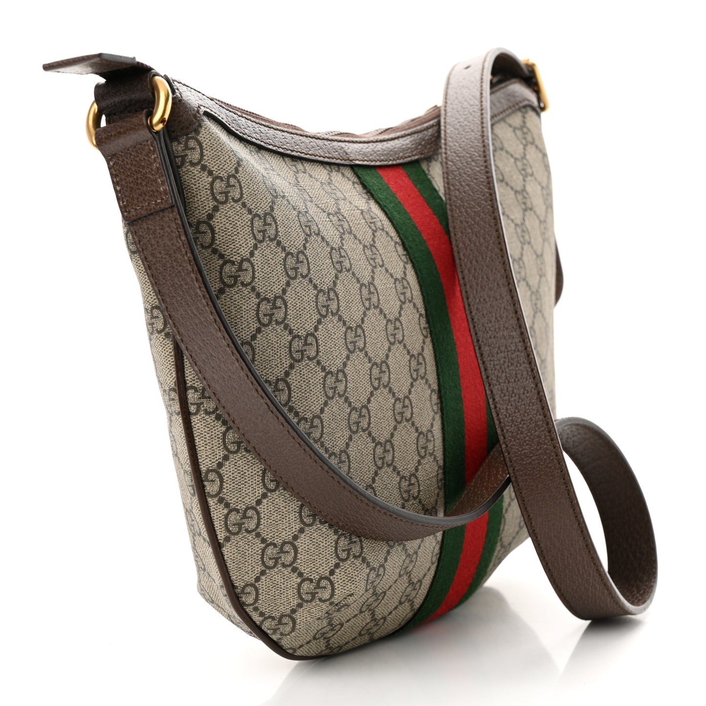 GG Supreme Monogram Web Small Ophidia Half Moon Hobo Brown