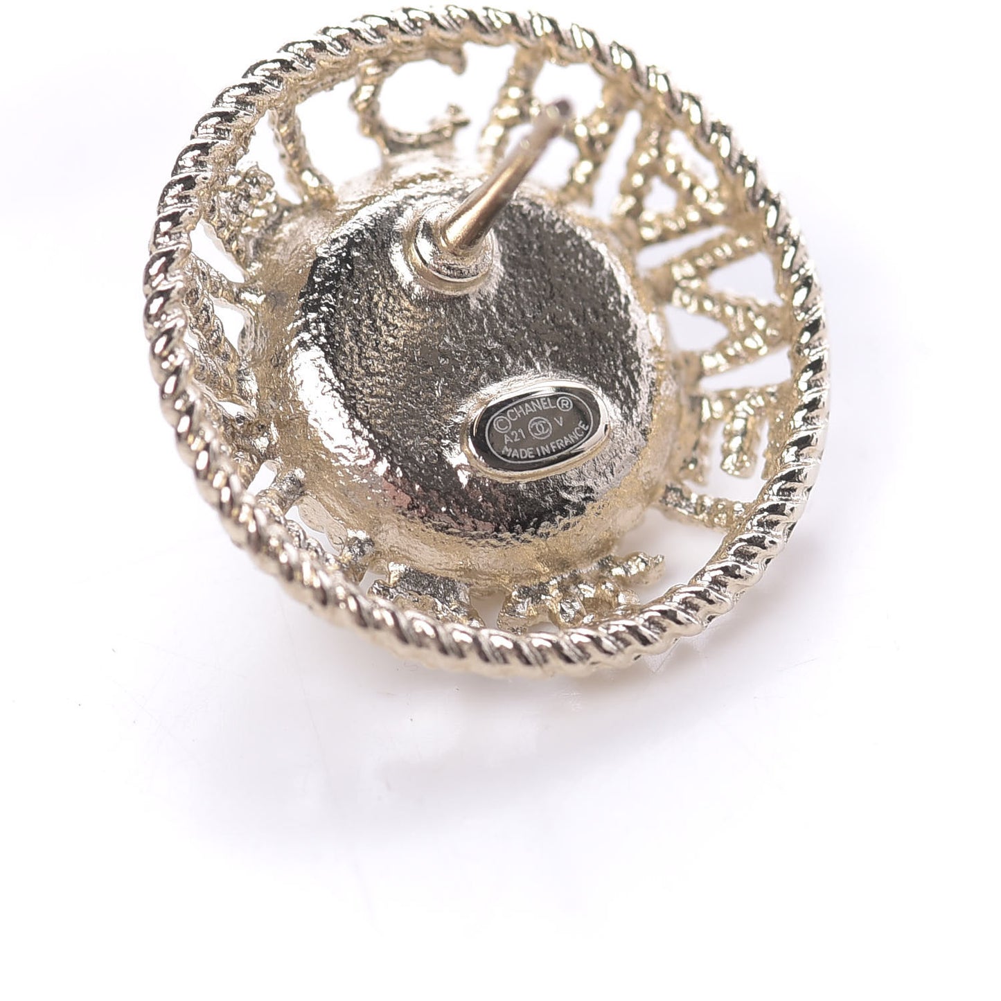 Pearl CC Round Rope Logo Earrings Gold