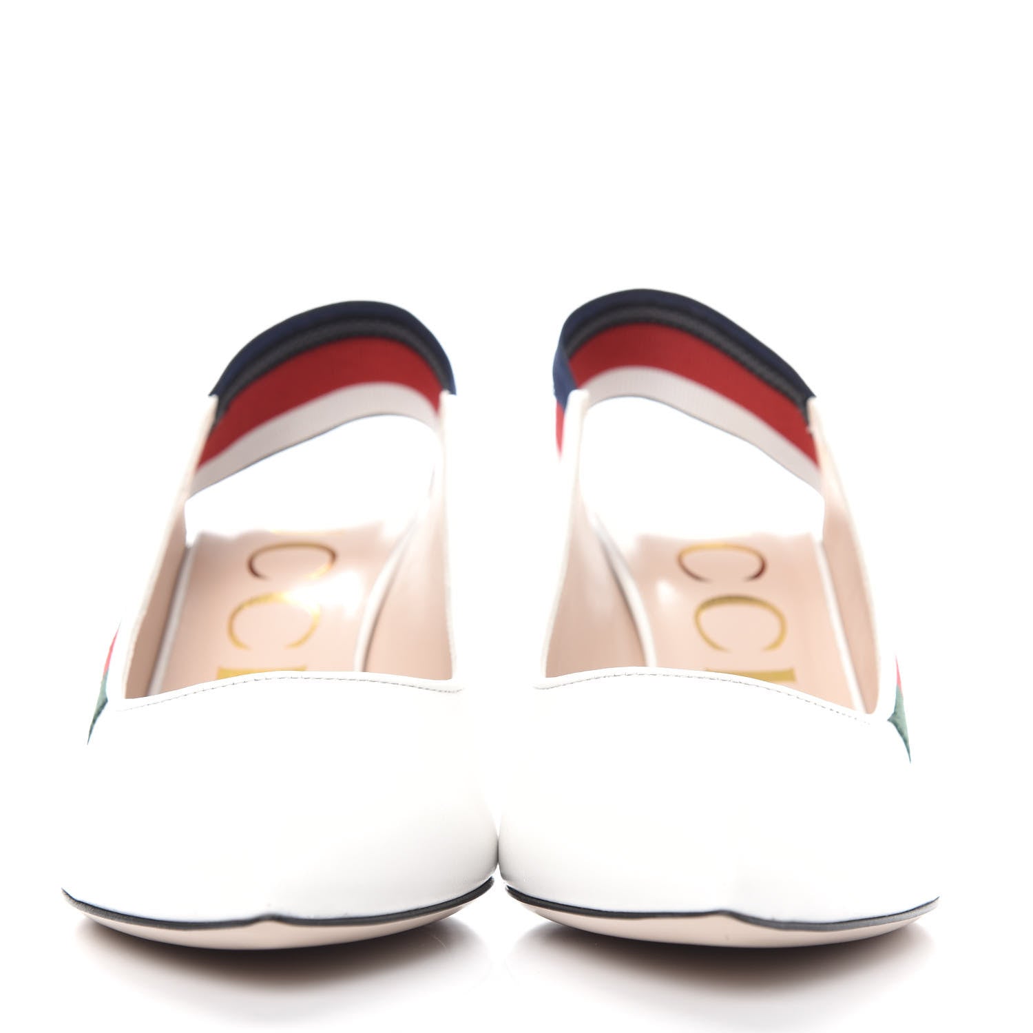 Gucci Malaga Kid Web Sylvie Mid Heel Slingback Pumps 38.5 White 2 of 12