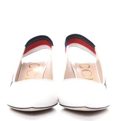 Gucci Malaga Kid Web Sylvie Mid Heel Slingback Pumps 38.5 White 2 of 12