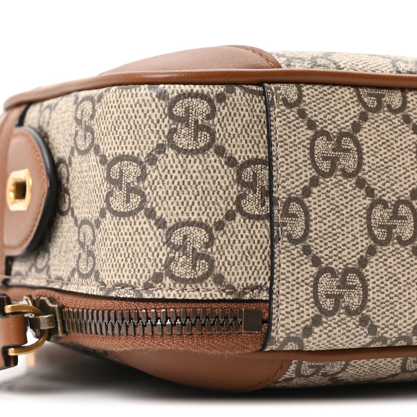 GG Supreme Monogram Textured Calfskin Emblem Mini Crossbody Beige Dark Brown