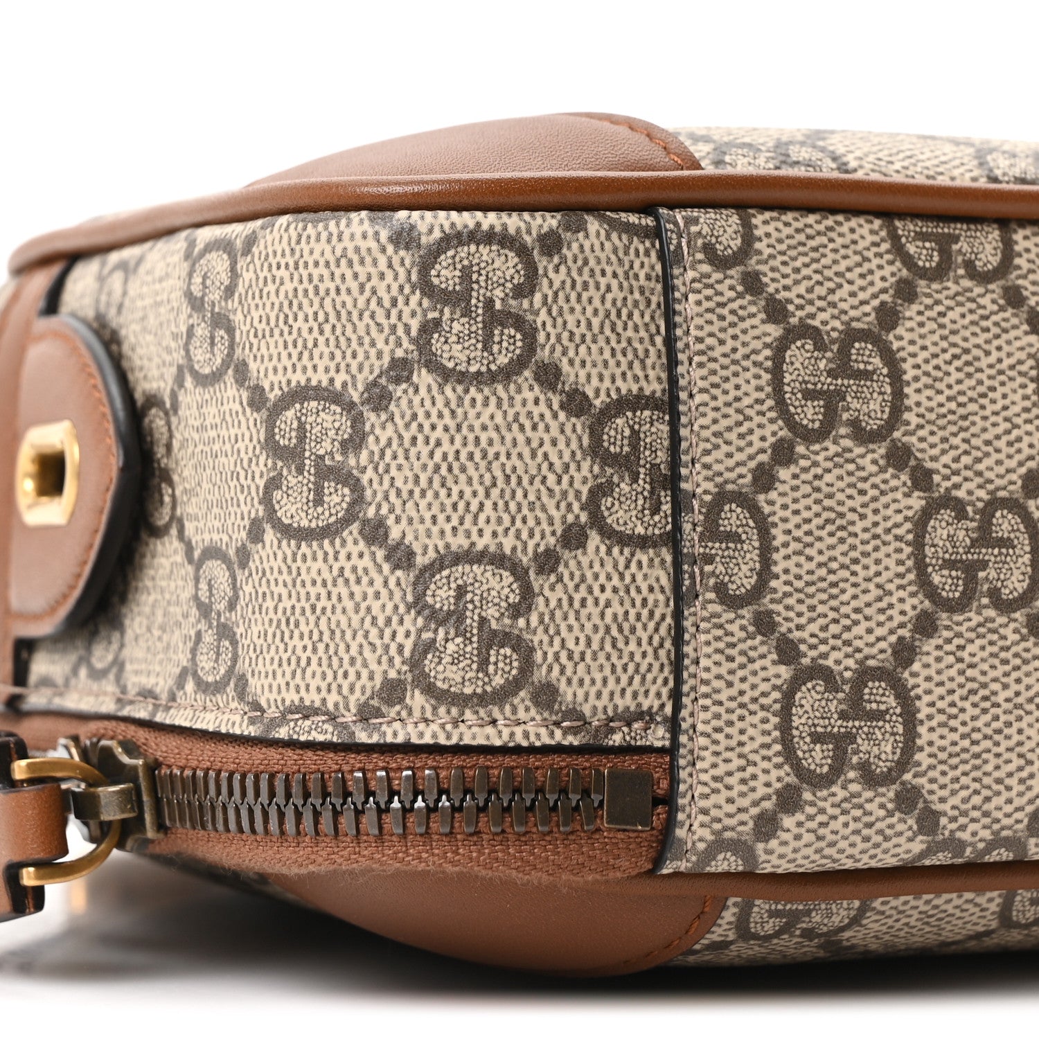 Gucci GG Supreme Monogram Textured Calfskin Emblem Mini Crossbody Beige Dark Brown 8 of 9