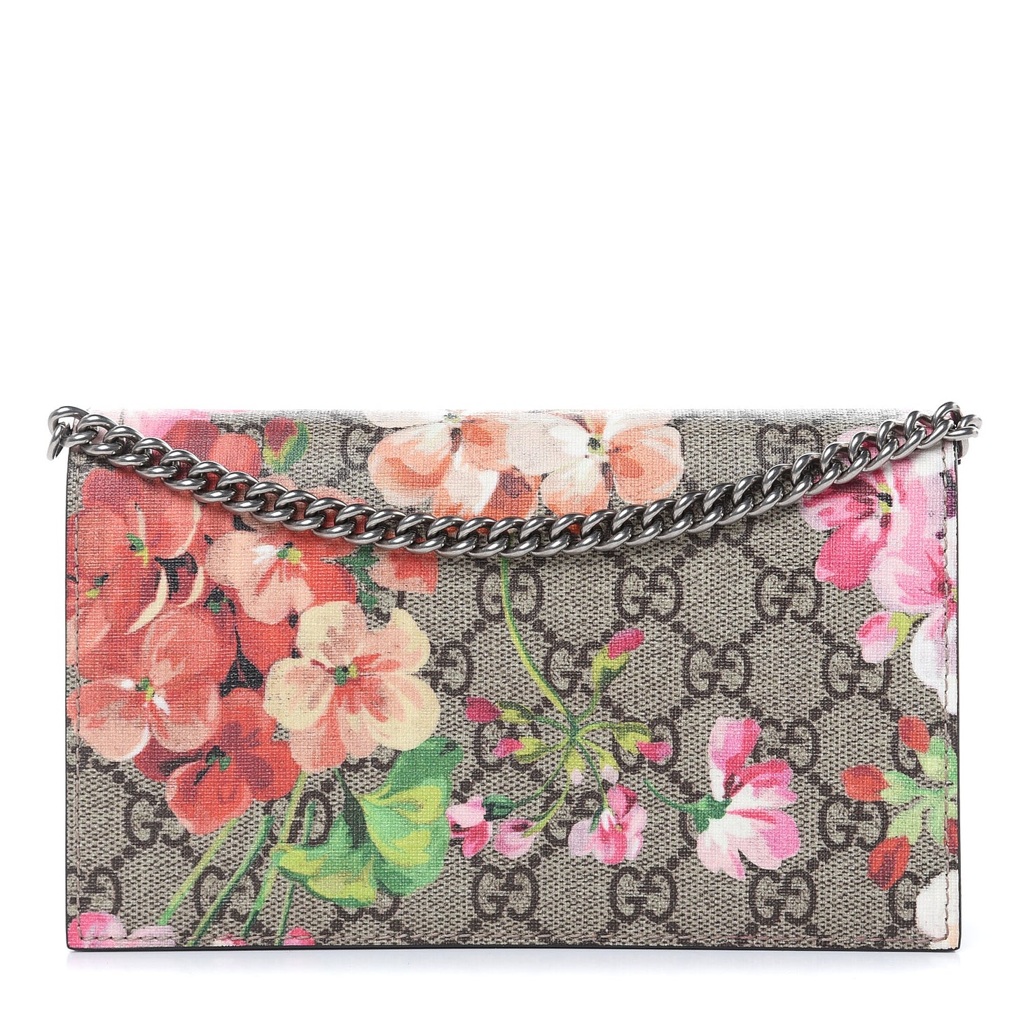 GG Supreme Monogram Blooms Chain Wallet Beige Multicolor Dry Rose