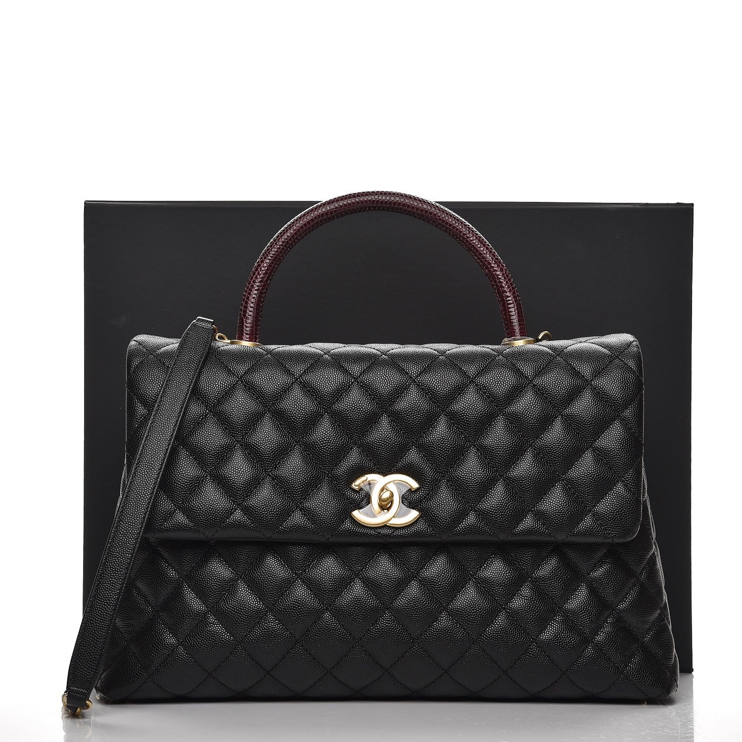 Chanel Caviar Lizard Quilted Medium Coco Handle Flap Black 9 of 9