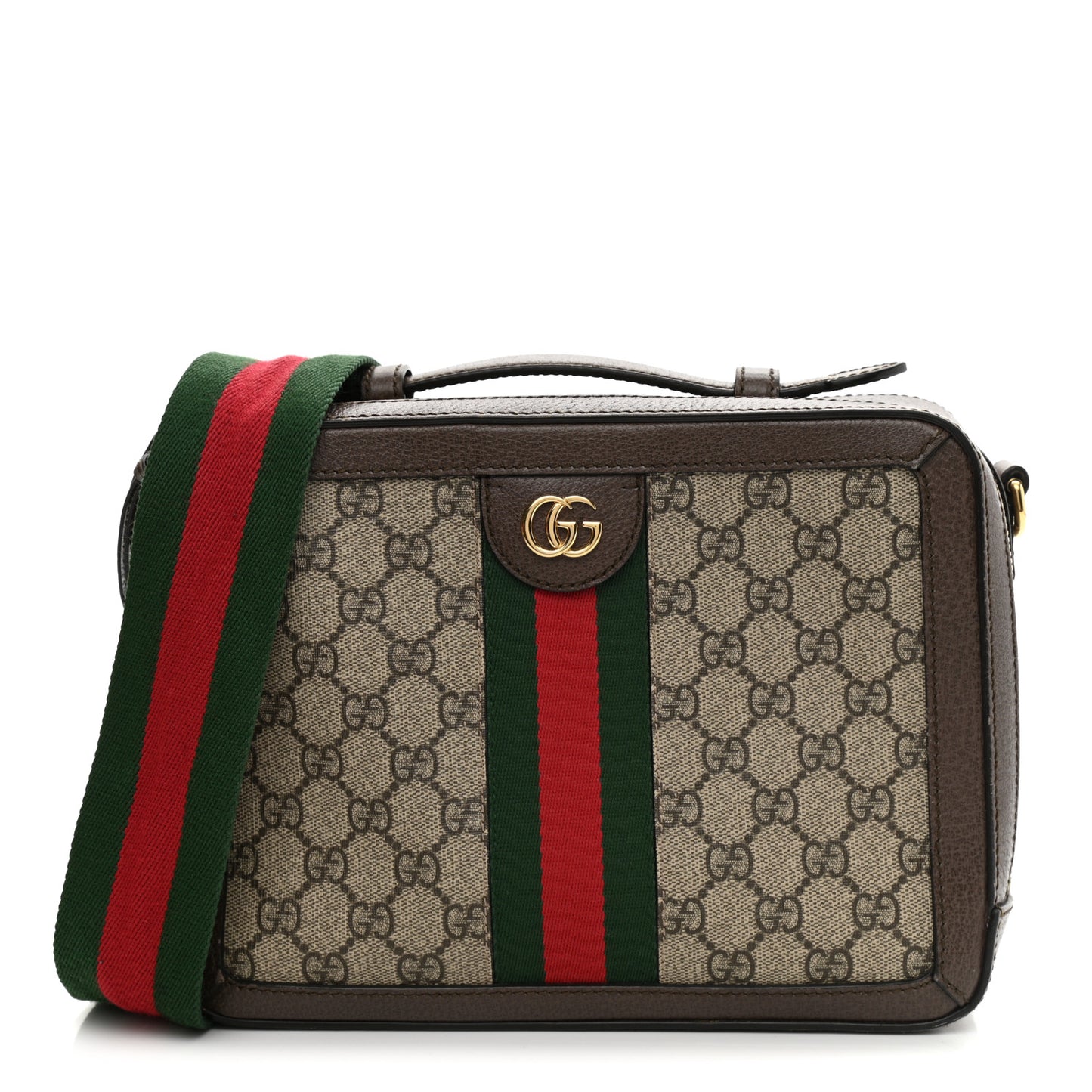 GG Supreme Monogram Web Small Ophidia Top Handle Shoulder Bag Brown
