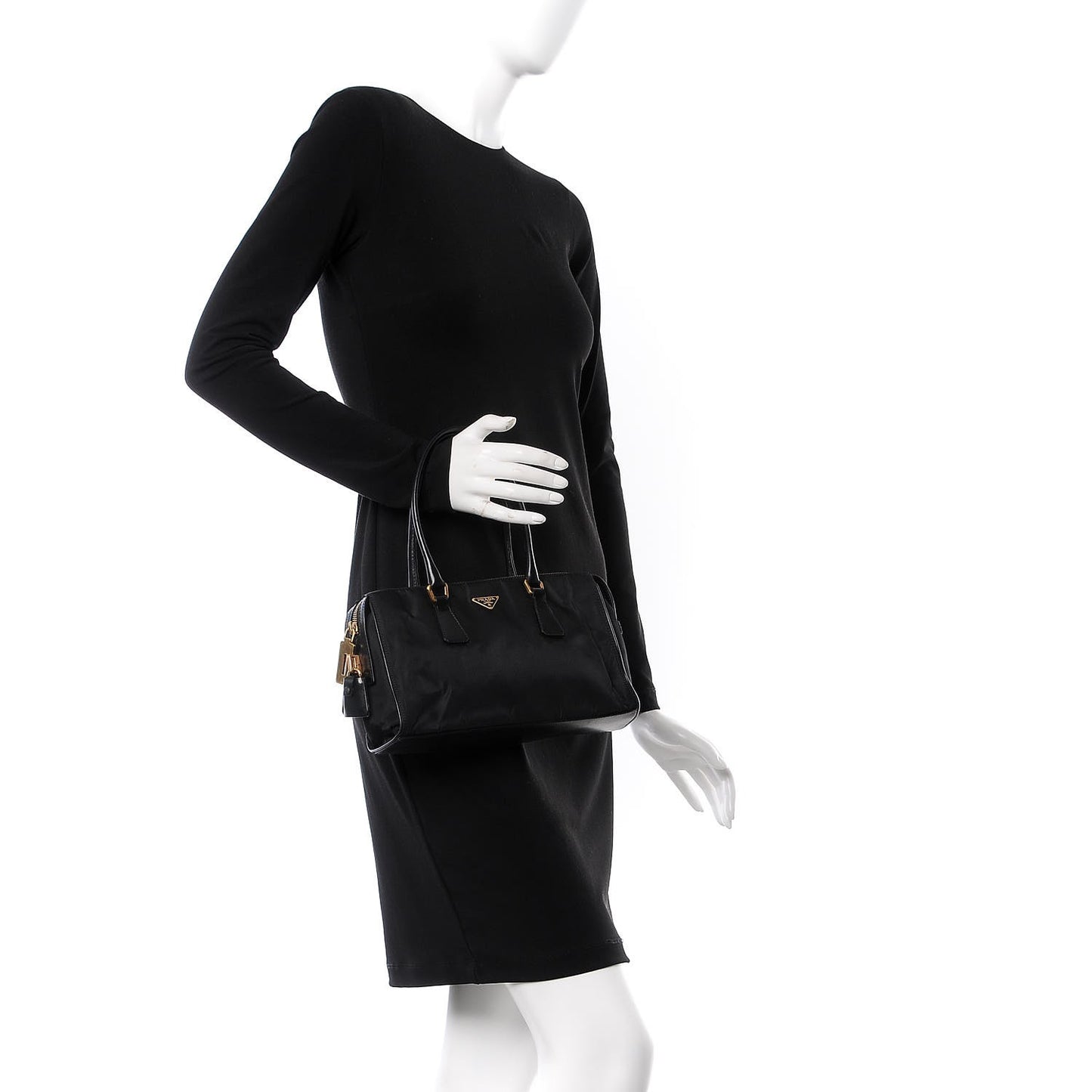 Tessuto Nylon Soft Calfskin Shoulder Bag Black