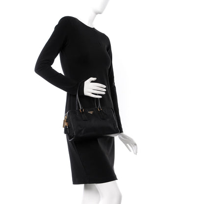 Prada Tessuto Nylon Soft Calfskin Shoulder Bag Black 2 of 7