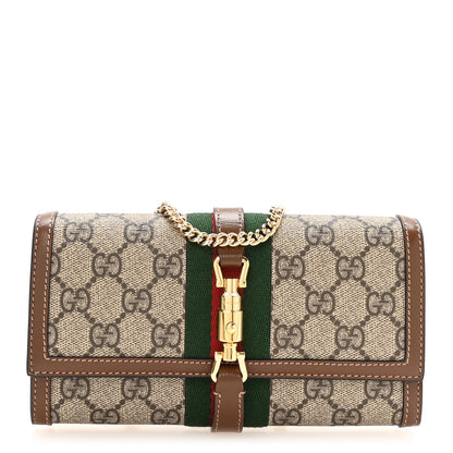 Gucci GG Supreme Monogram Azalea Calfskin Web Jackie 1961 Chain Wallet Beige Ebony Brown Sugar 1 of 11