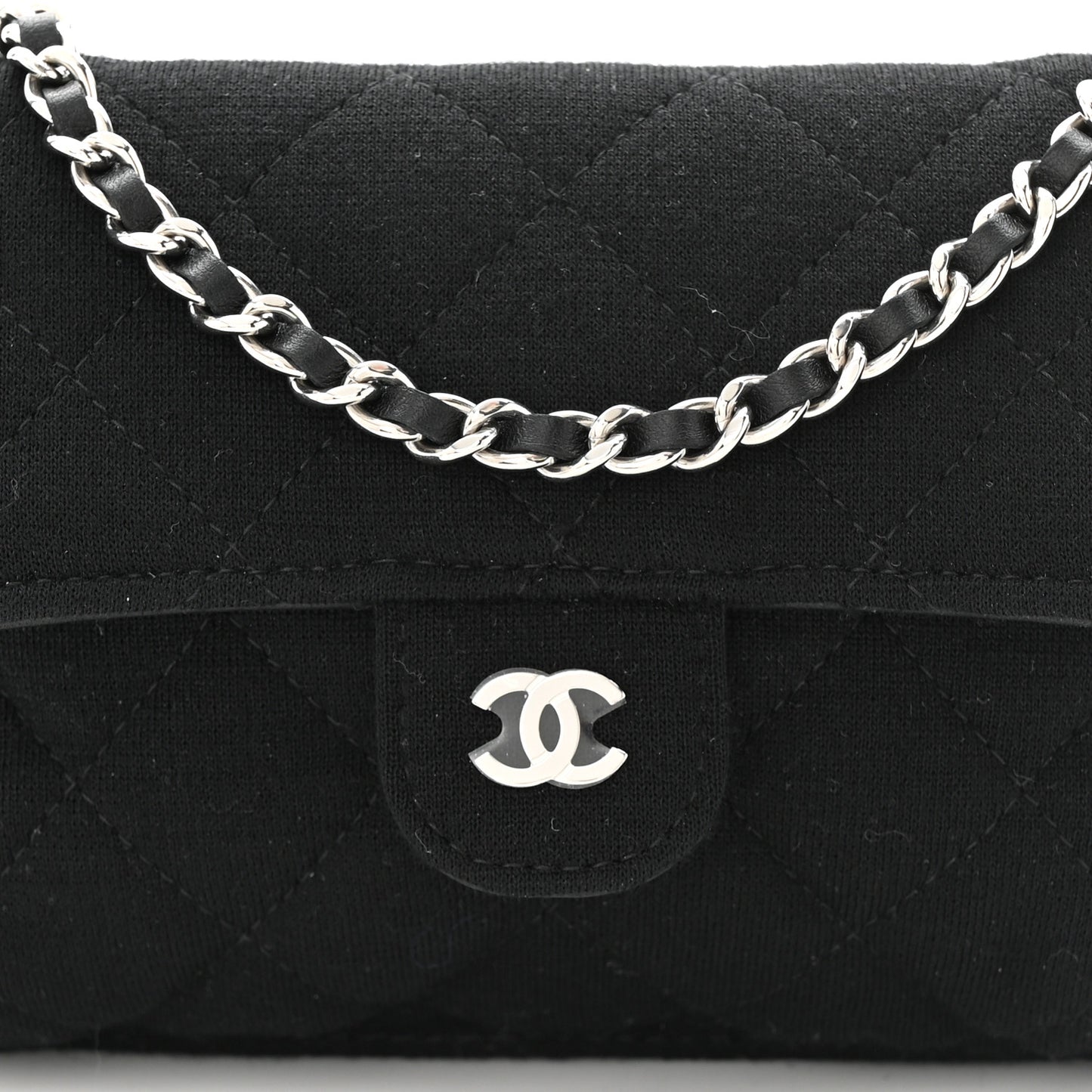 Jersey Fabric Quilted Foldable Tote With Chain Black Multicolor