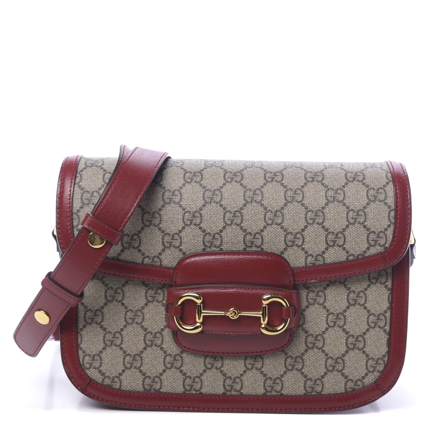 Gucci GG Supreme Monogram Azalea Calfskin Horsebit 1955 Shoulder Bag Beige Ebony New Cherry Red 1 of 10