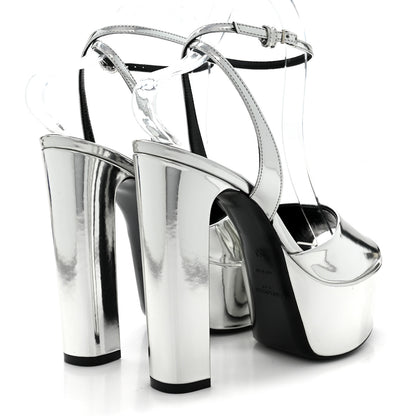 Saint Laurent Metallic Patent Jodie 95 Platform Sandals 38 Silver 5 of 8