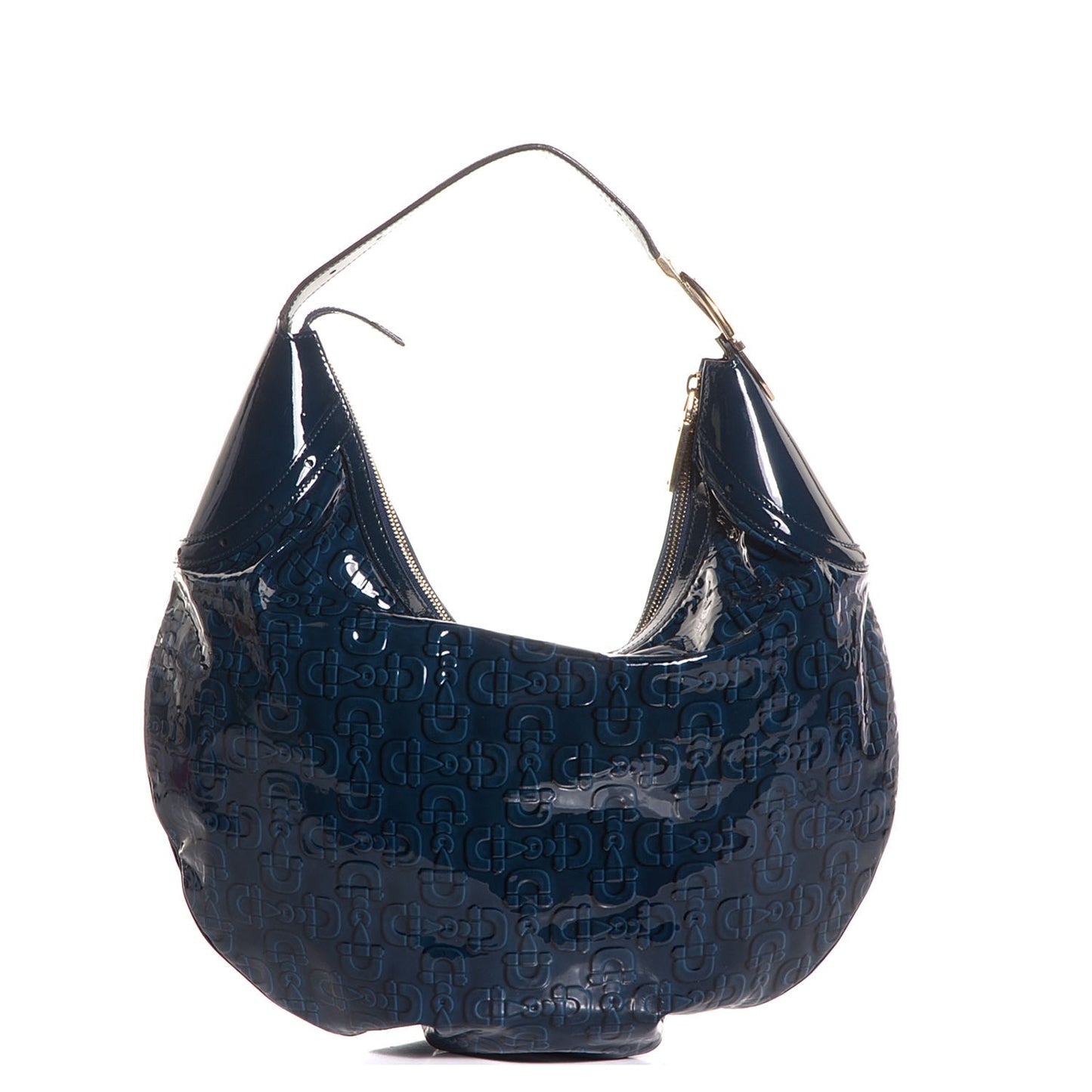 Patent Calfskin Horsebit Embossed Glam Hobo Blue