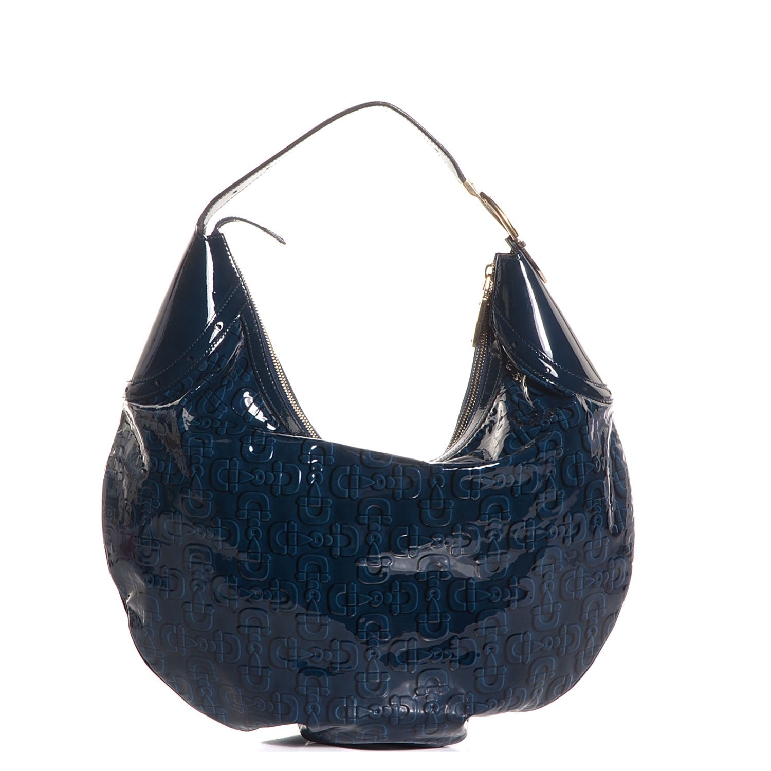 Gucci Patent Calfskin Horsebit Embossed Glam Hobo Blue 1 of 7