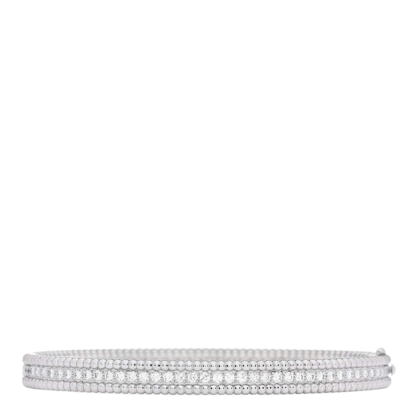 18K White Gold Diamond Perlee 1-Row Bangle Bracelet L