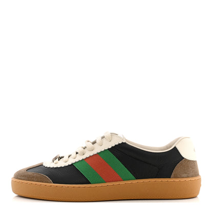 Gucci Calfskin Suede Web Mens G74 Sneakers 7 Ardesia Black New Mystic White 1 of 10