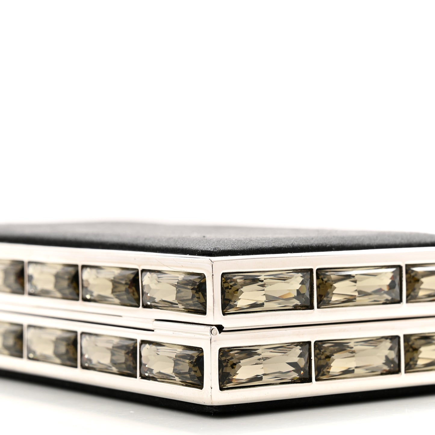 Satin Crystal Box Clutch Black Silver