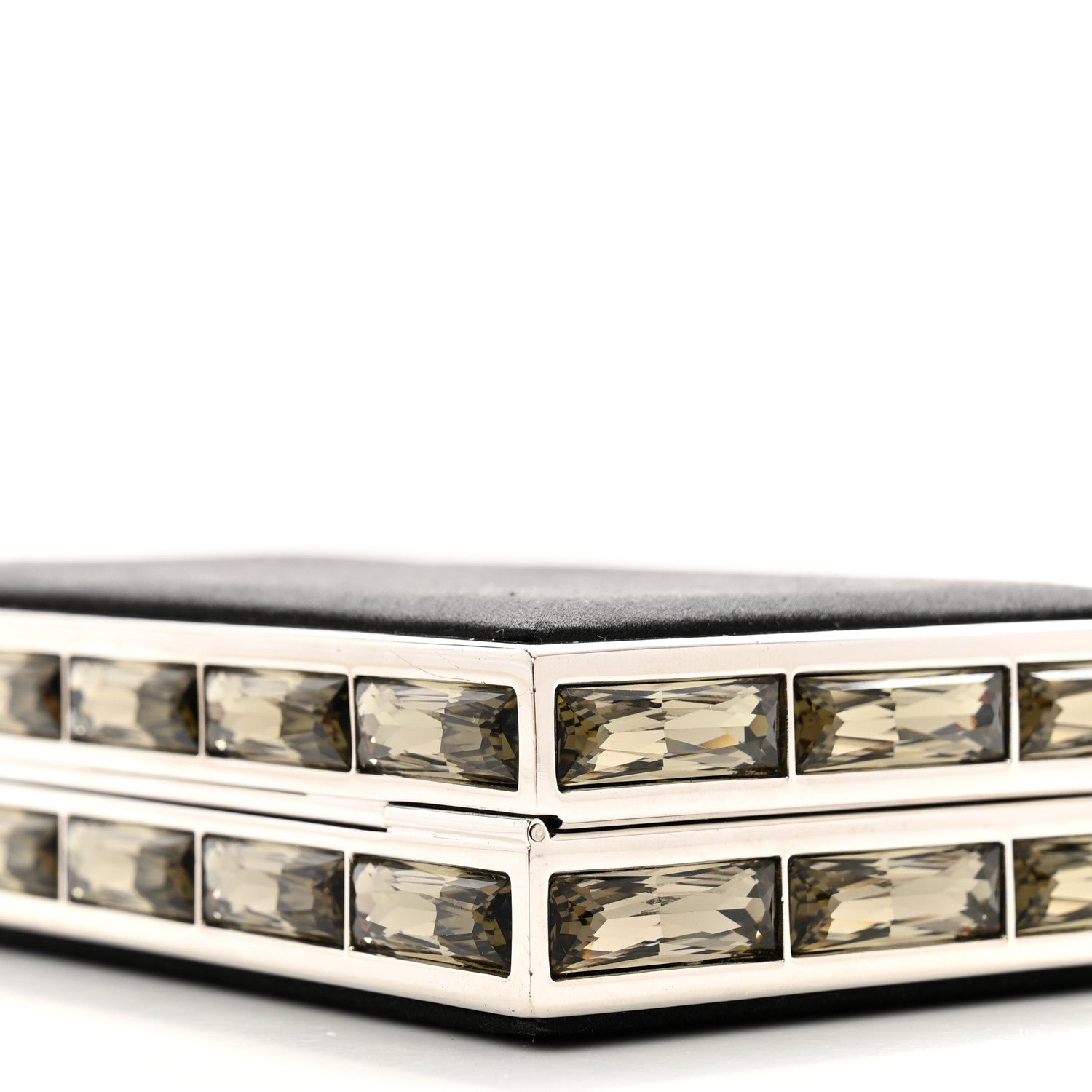 Judith Leiber Satin Crystal Box Clutch Black Silver 6 of 8