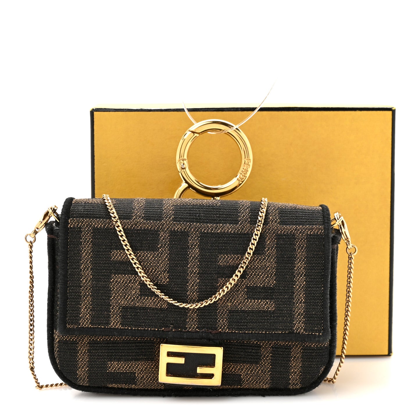 Fabric Jacquard FF 1974 Nano Baguette Charm Tobacco Moro Black