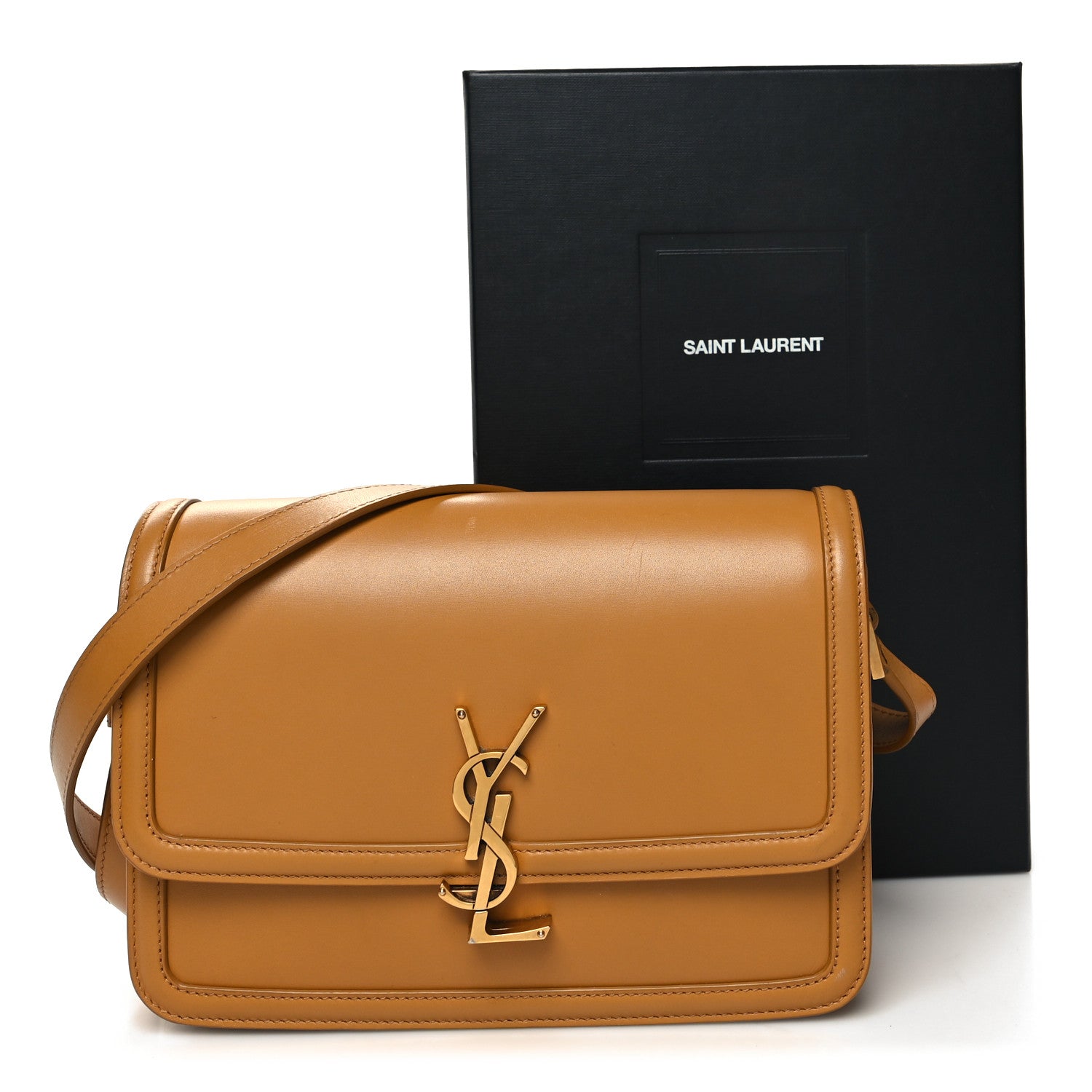 Saint Laurent Box Calfskin Monogram Medium Solferino Satchel Mustard 10 of 10
