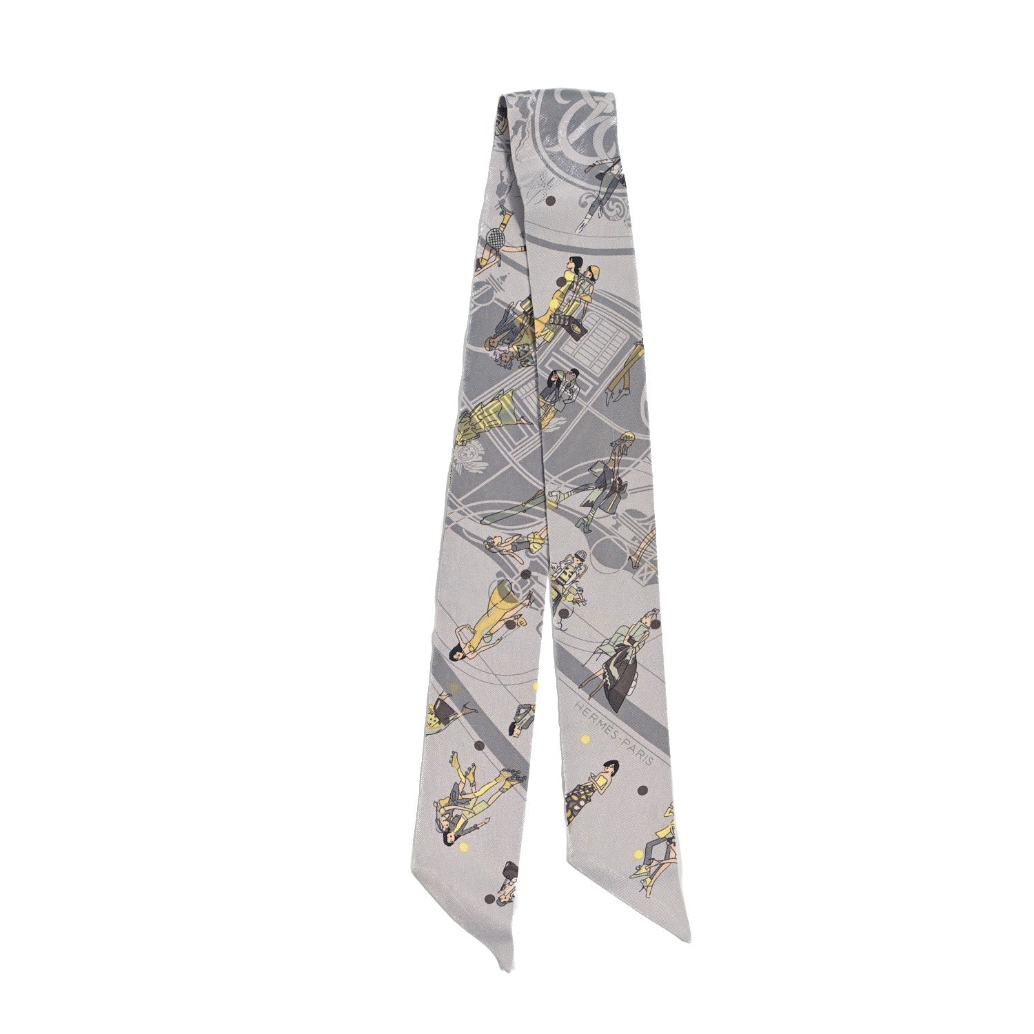 Hermes Silk Ex-Libris Les Parisie Twilly Gris Perle Jaune Soufre 2 of 4