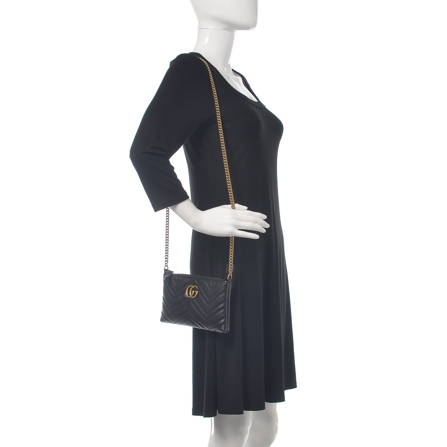 Calfskin Matelasse Mini GG Marmont Chain Bag Black