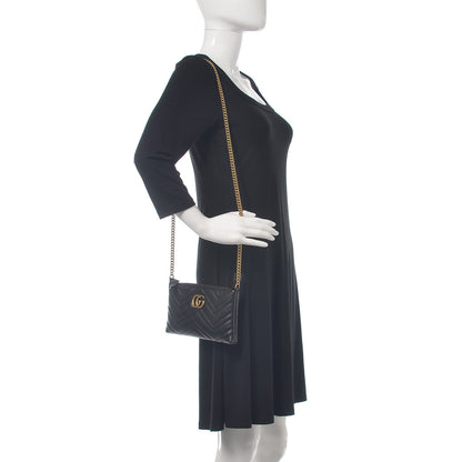 Gucci Calfskin Matelasse Mini GG Marmont Chain Bag Black 2 of 10
