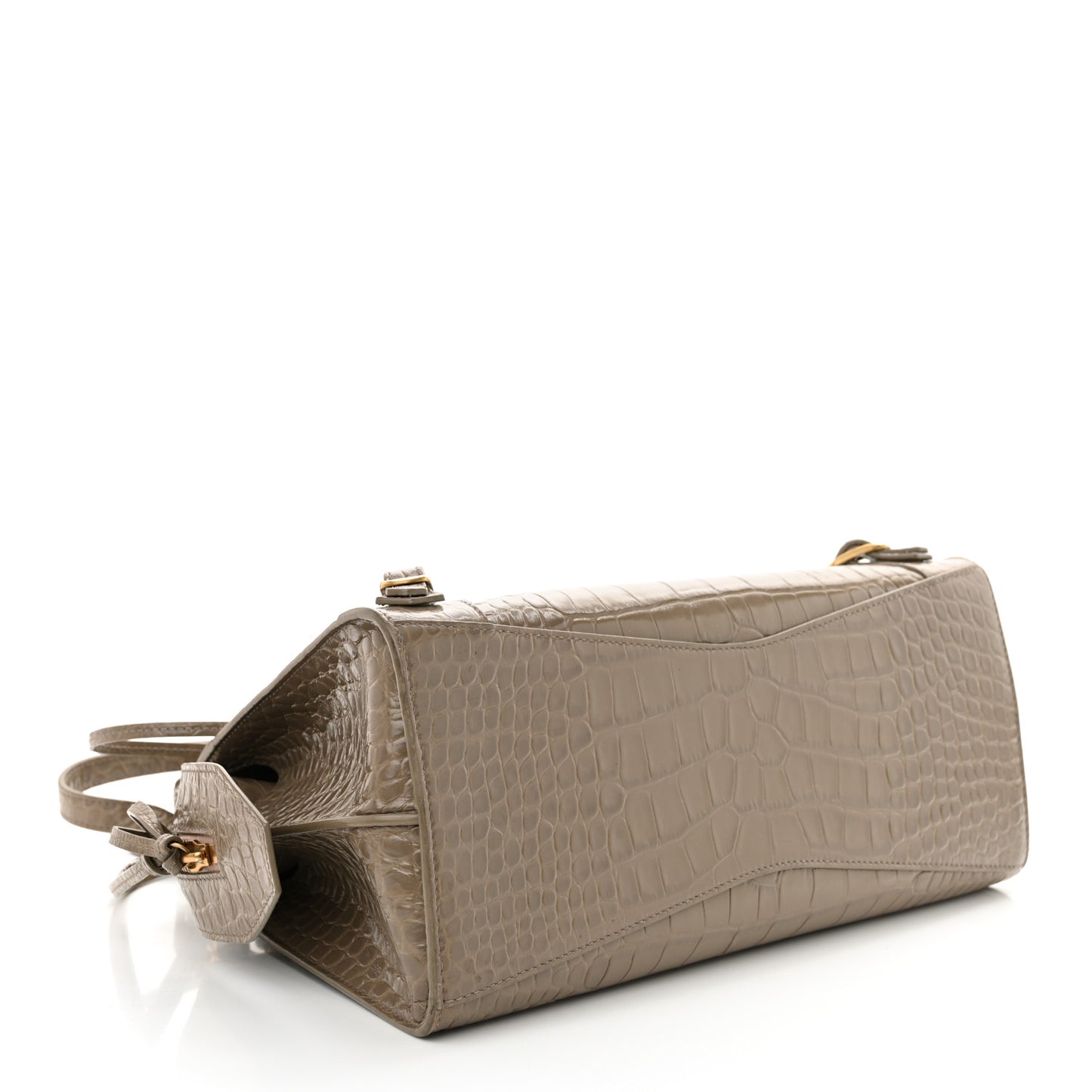 Shiny Supple Calfskin Crocodile Embossed Neo Classic Gold Hardware S City Mink Grey