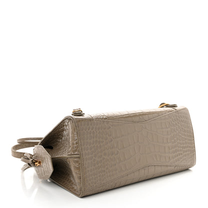Balenciaga Shiny Supple Calfskin Crocodile Embossed Neo Classic Gold Hardware S City Mink Grey 4 of 10