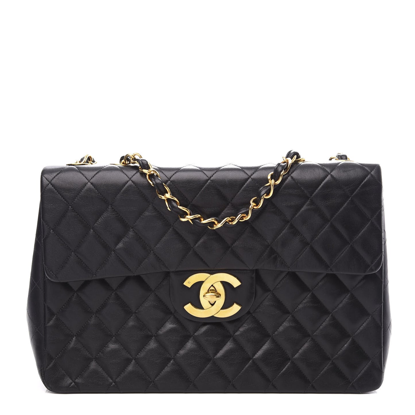 Lambskin Quilted XL Jumbo Single Flap Black