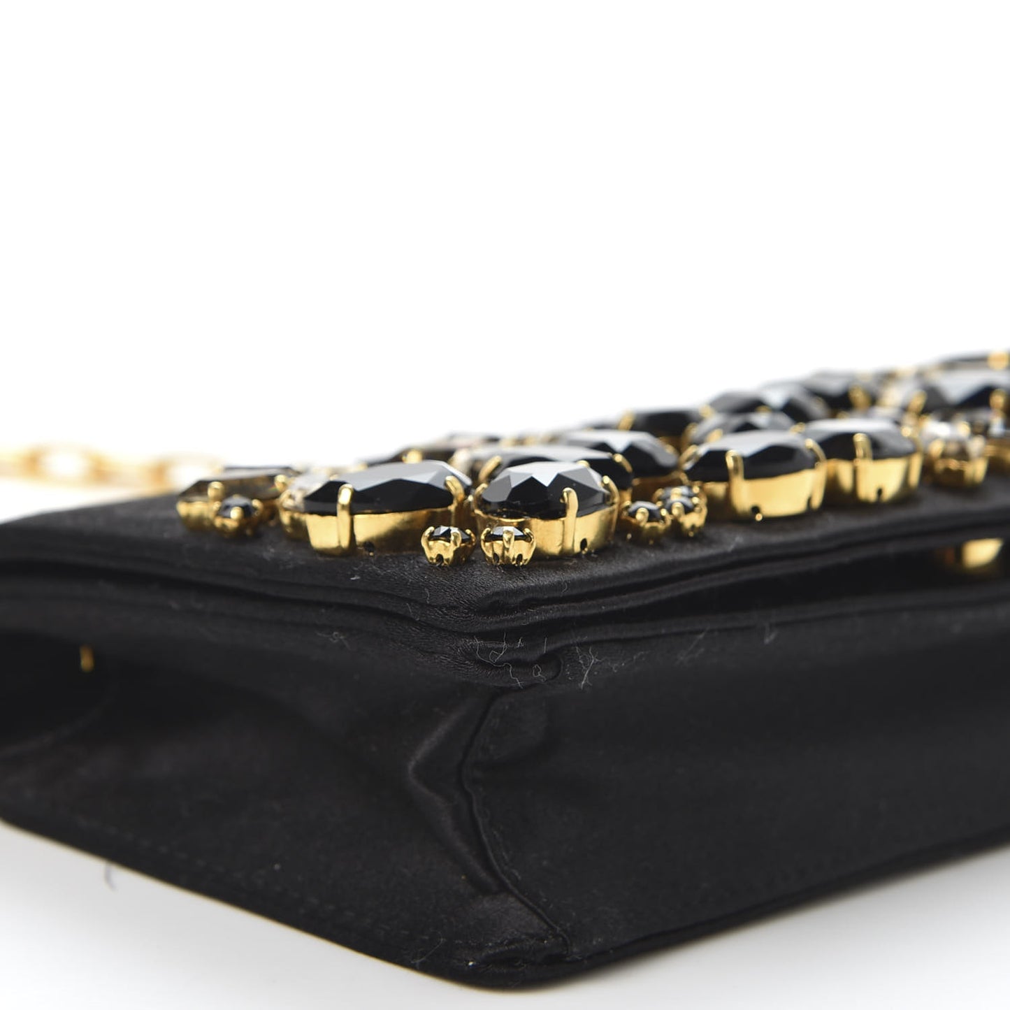 Satin Crystal Chain Wallet Black