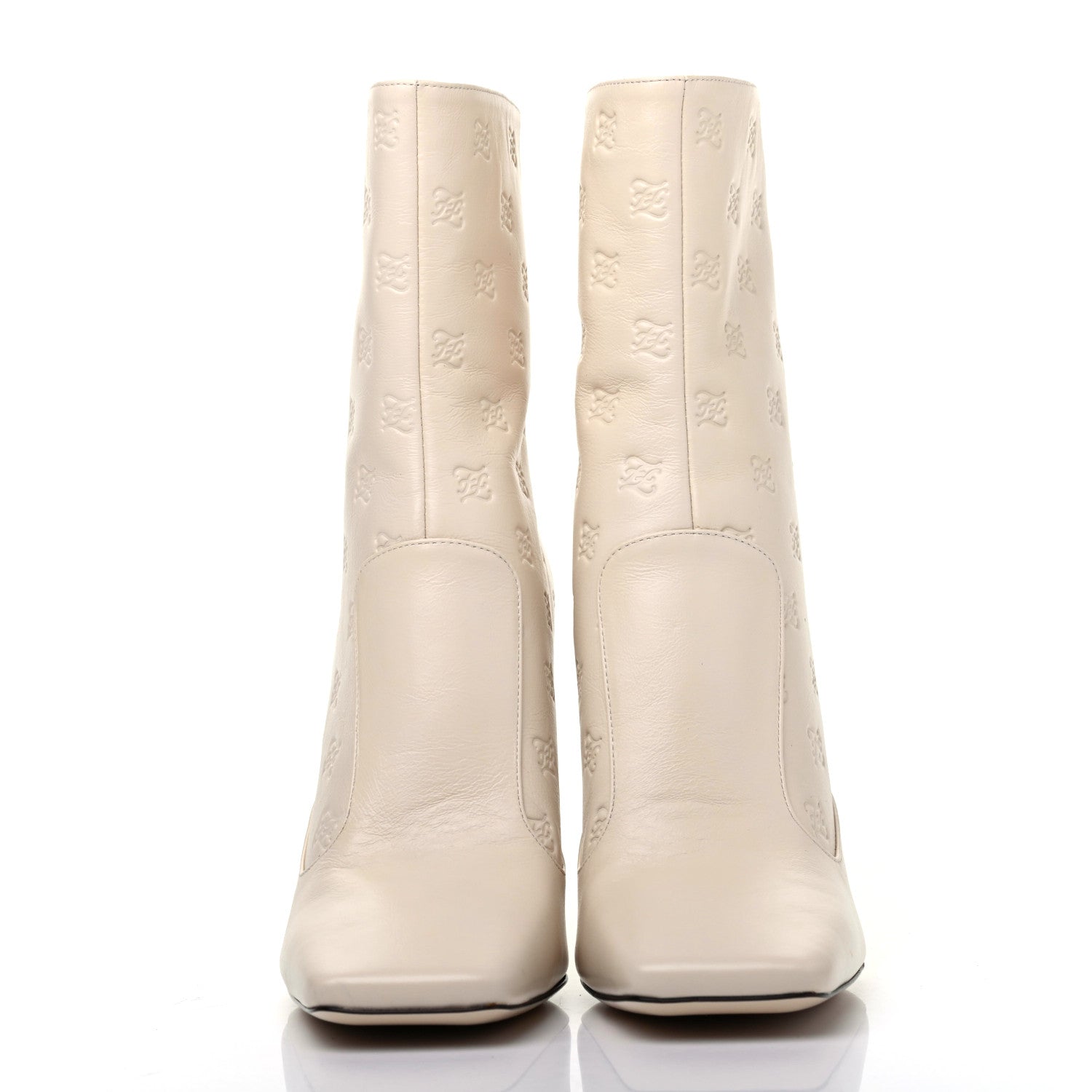 Fendi Vitello Karligraphy Embossed FFreedom High Heel Ankle Boots 36 White 2 of 10