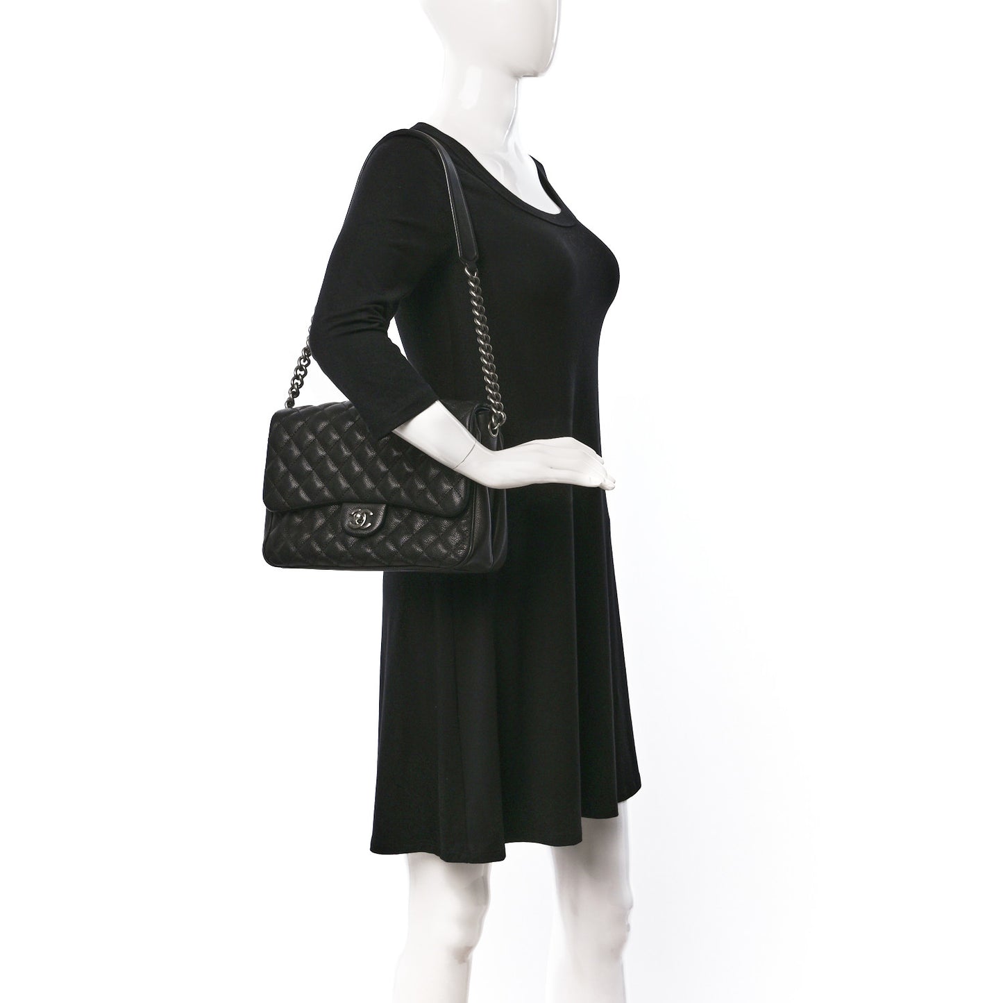 Caviar Quilted Medium Rock In Rome Single Flap Black