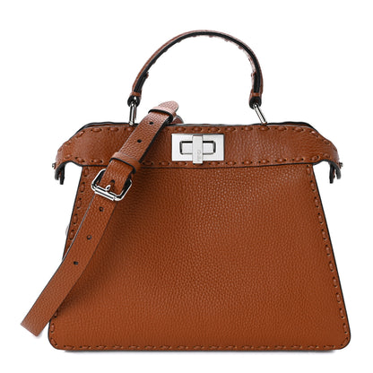 Fendi Cuoio Roma Sellerissima Nappa Sintetica Tape Stitch Small Peekaboo I SEE U Satchel Brandy 1 of 8