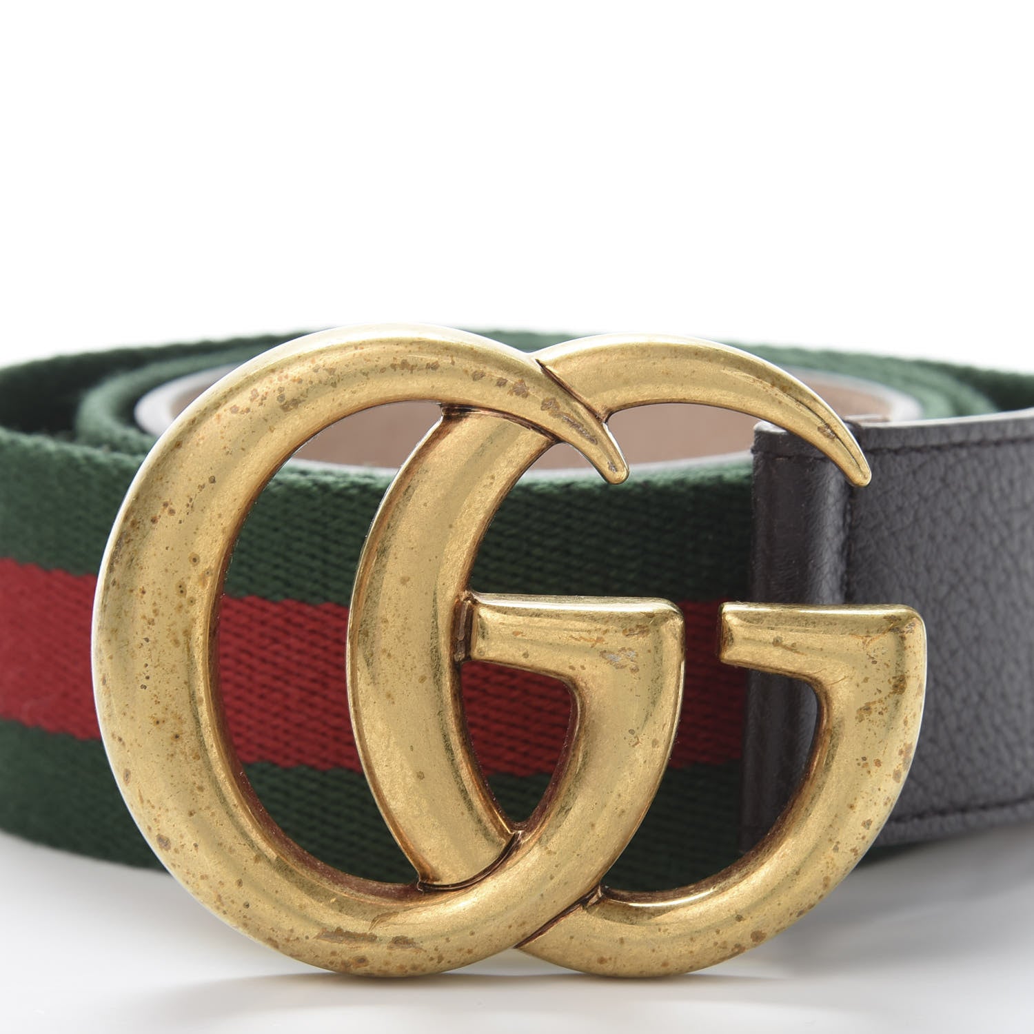 Gucci Nylon Textured Calfskin Double G Web 40mm Belt 95 38 Green Red Dark Cocoa 3 of 9