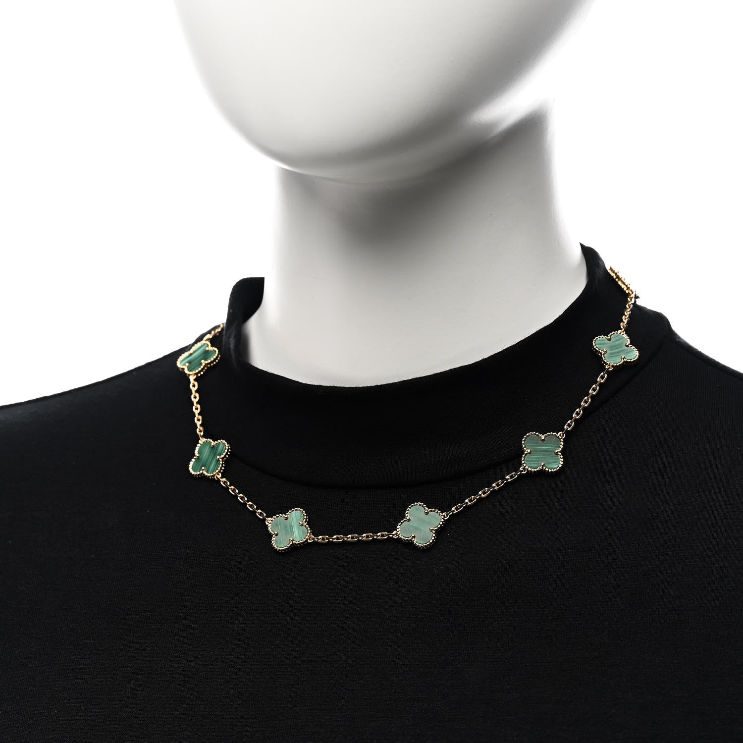 Van Cleef & Arpels 18K Yellow Gold Malachite 10 Motifs Vintage Alhambra Necklace 2 of 8