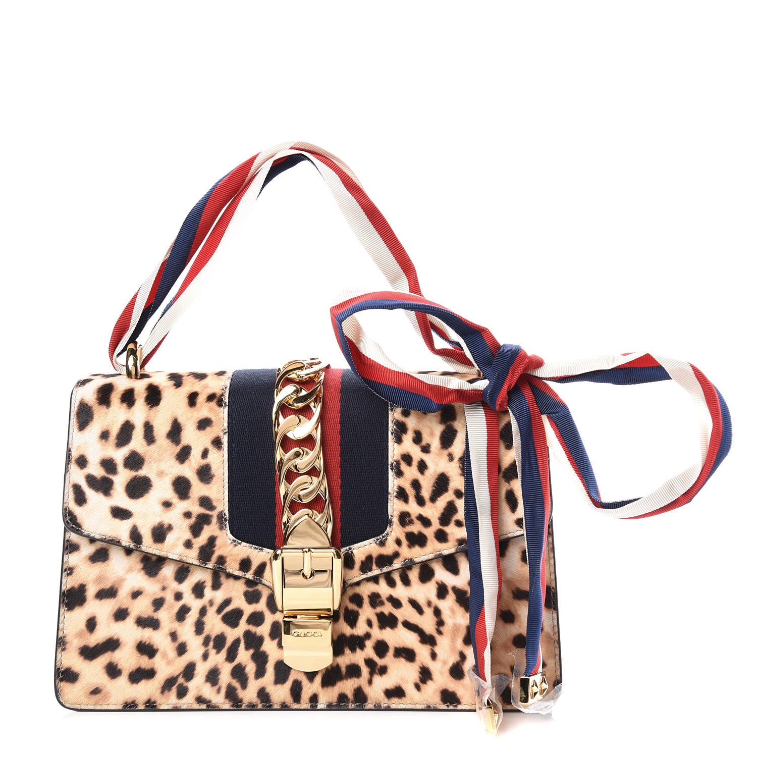 Gucci Calf Hair Leopard Print Small Sylvie Shoulder Bag Naturale Black 1 of 9