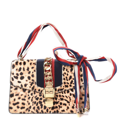 Gucci Calf Hair Leopard Print Small Sylvie Shoulder Bag Naturale Black 1 of 9