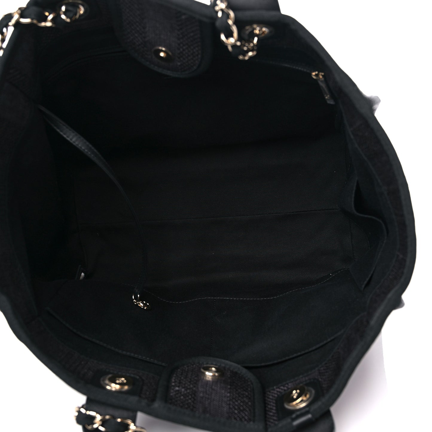 Mixed Fibers Calfskin Striped Medium Deauville Tote Black