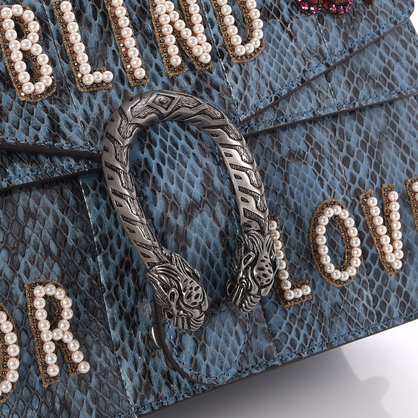 Snakeskin Blind For Love Embroidered Small Dionysus Shoulder Bag Ultramarine Multicolor