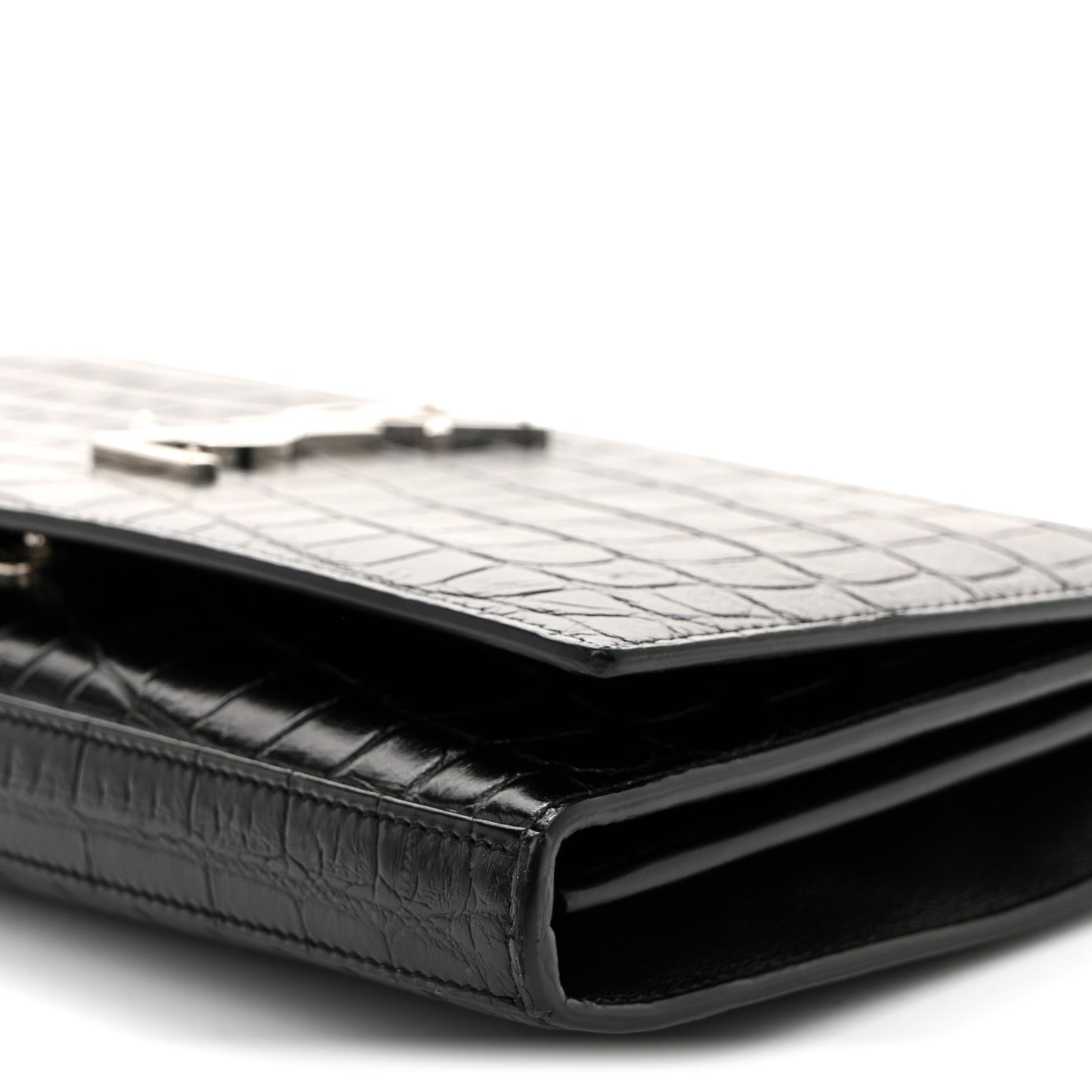 Calfskin Crocodile Embossed Cassandre Wallet On Chain WOC Black
