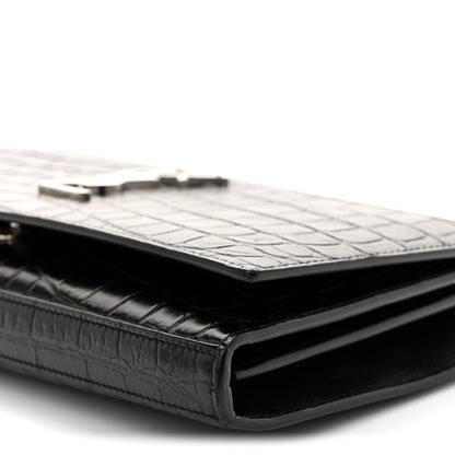 Saint Laurent Calfskin Crocodile Embossed Cassandre Wallet On Chain WOC Black 10 of 10