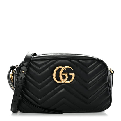 Gucci Calfskin Matelasse Small GG Marmont Chain Shoulder Bag Black 1 of 14
