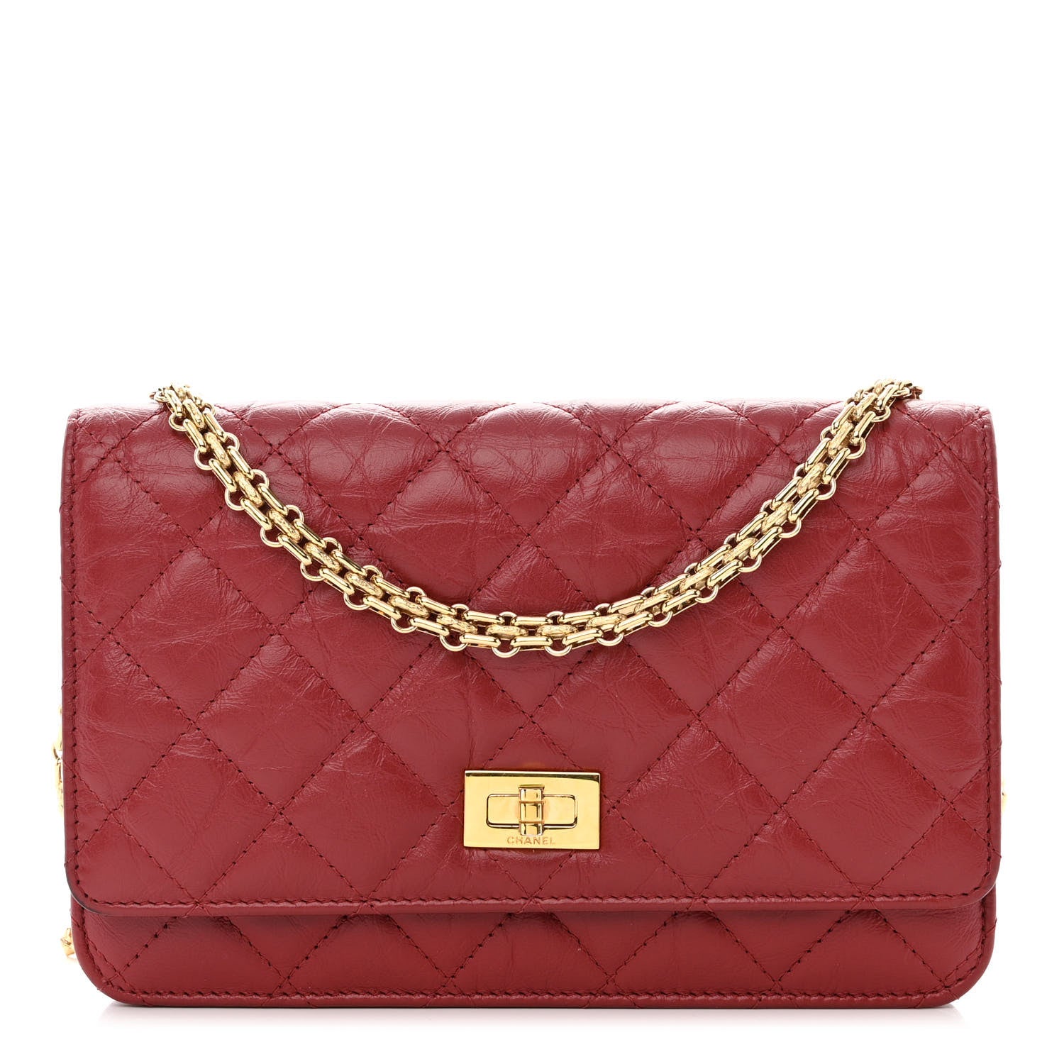 Chanel Aged Calfskin Quilted Reissue Wallet On Chain WOC Red 1 of 14