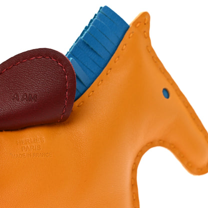 Hermes Milo Lambskin Grigri Rodeo Horse Bag Charm MM Jaune D'or Bleu Zanzibar Rouge H 3 of 4