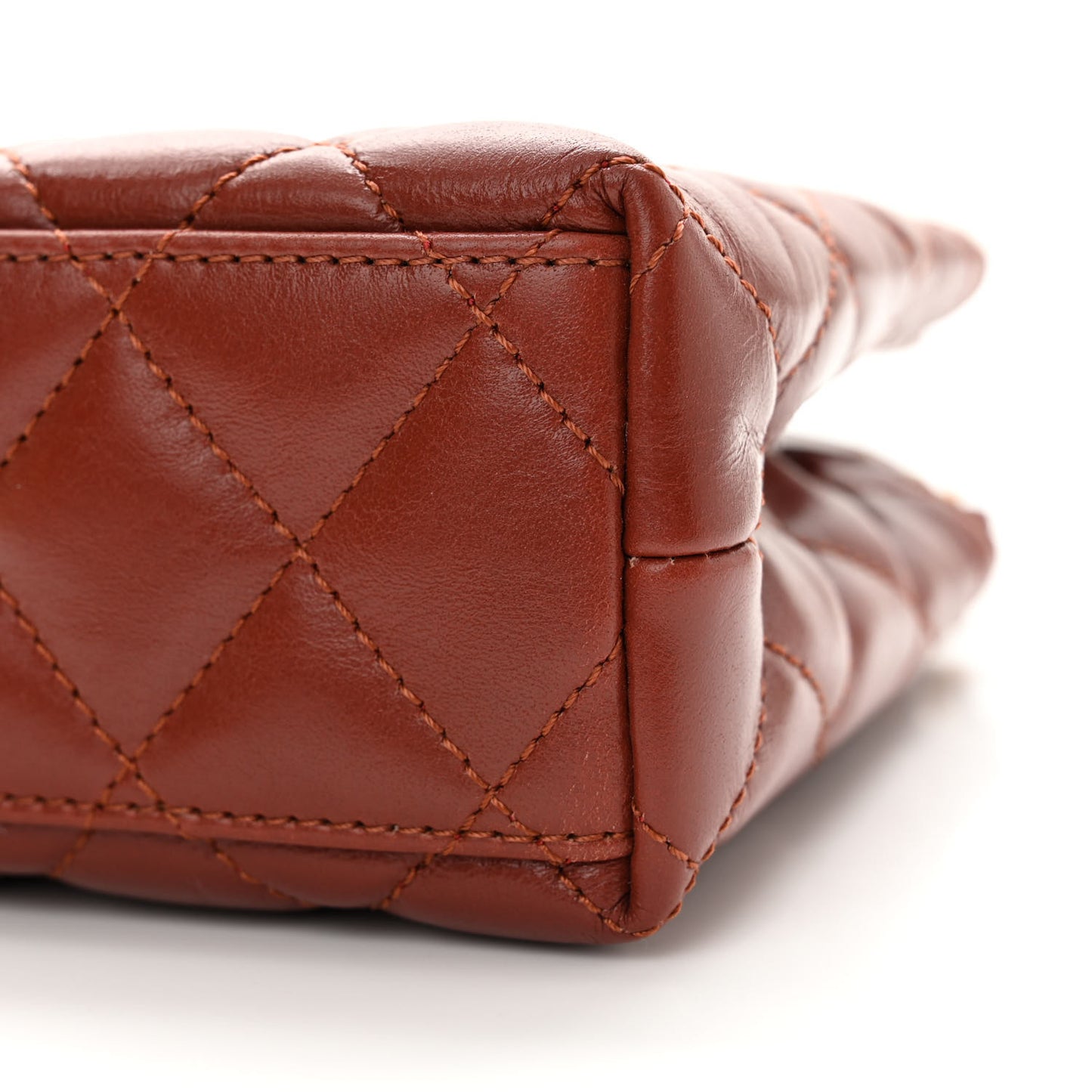 Shiny Aged Calfskin Quilted Nano Kelly Shopper Brown
